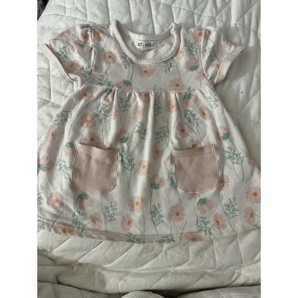 Kit + Pearl Baby Girl Dress 2T‎ Short Sleeve Boho Knit Neutral Floral Jumper